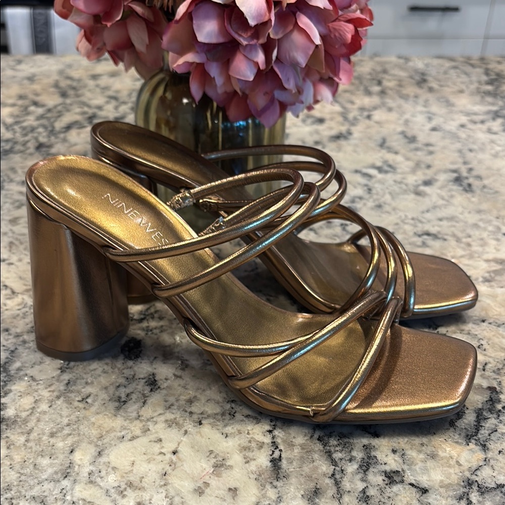 Nine West Bronze Strappy Heeled Sandals